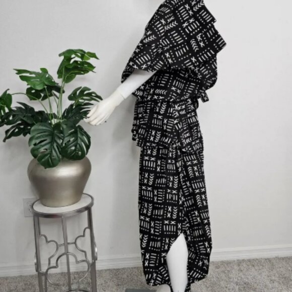 African Print Harem Pants Set / Wrap Blouse Ruffle Sleeves / Headwrap 3 Piece Se - Picture 7 of 9